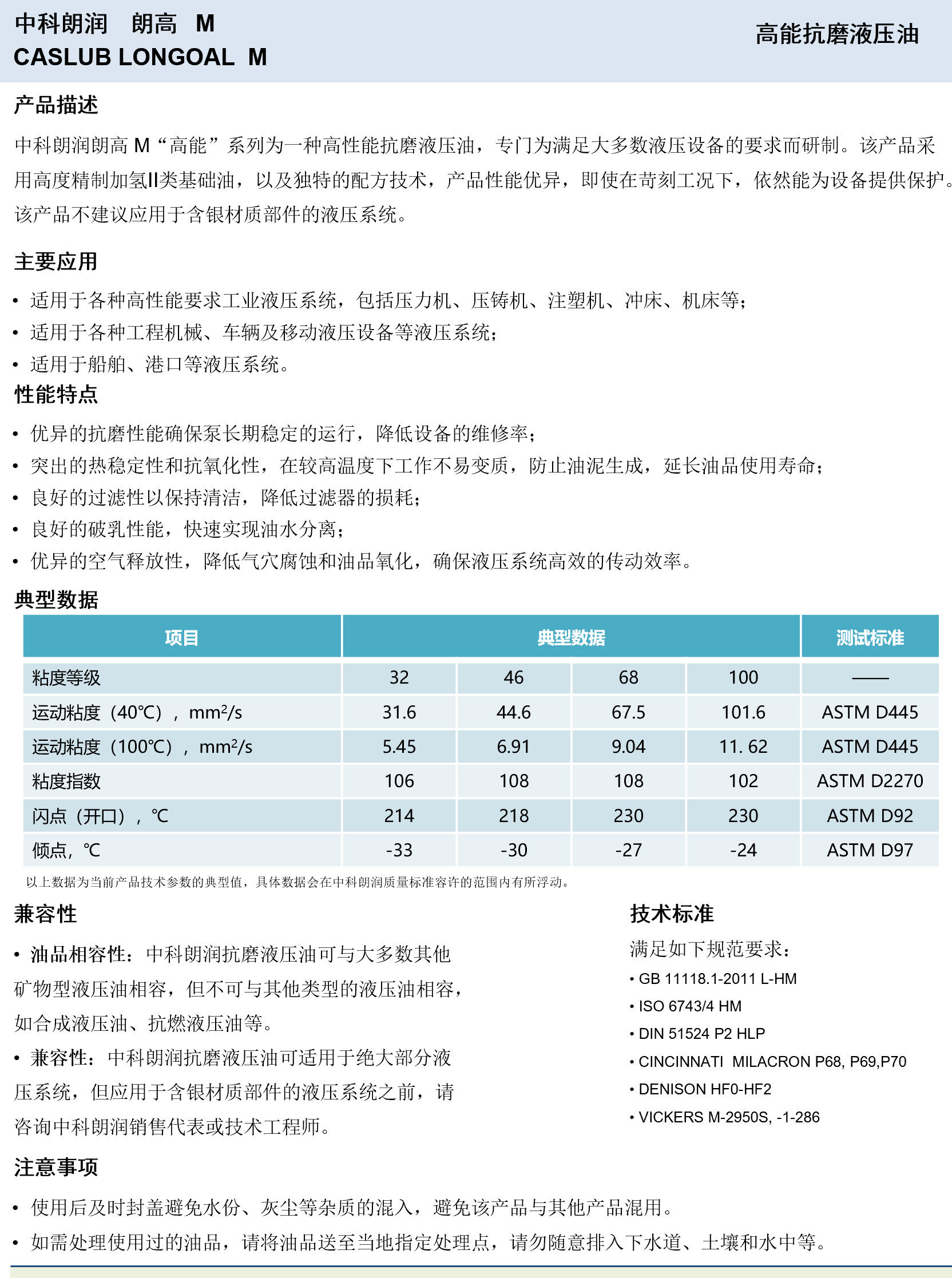 中科朗润-朗高 M 高能抗磨液压油