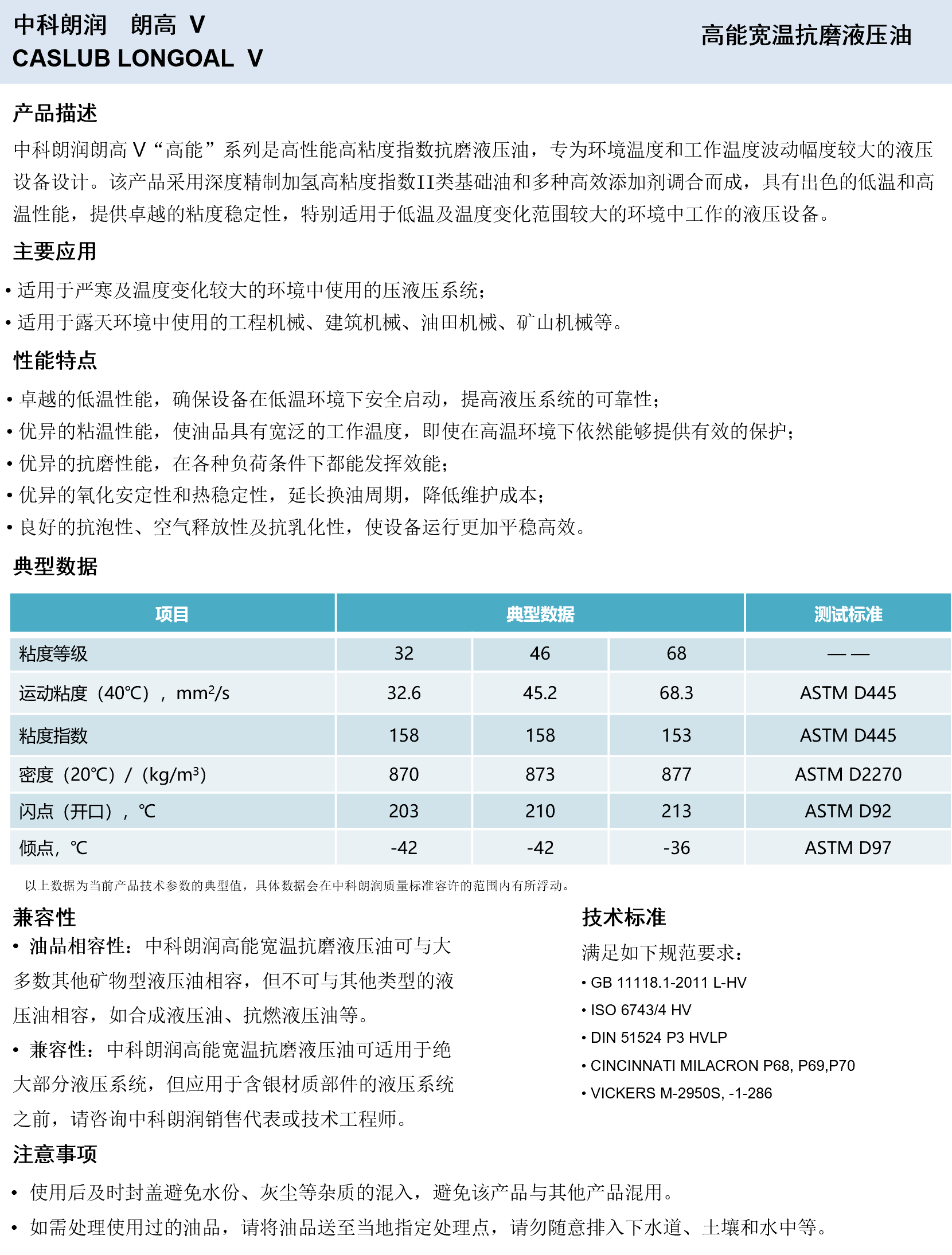 中科朗润-朗高 V 高能宽温抗磨液压油